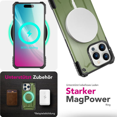 NALIA Magnetische Panzerhülle für iPhone 16 Pro – MagSafe kompatibel & Kamera-Stand – GRANITE (Outdoor Schutzhülle Stoßfest) – Marke aus Berlin Armor Titan Grün NALIA Outdoor Hülle
