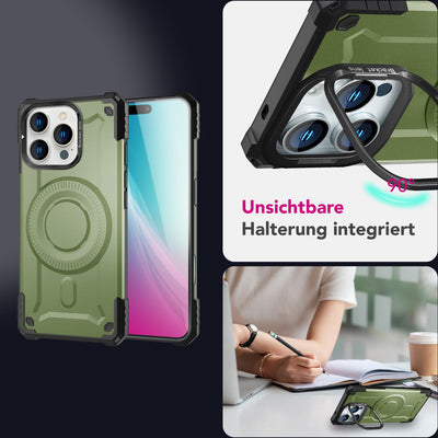 NALIA Magnetische Panzerhülle für iPhone 16 Pro – MagSafe kompatibel & Kamera-Stand – GRANITE (Outdoor Schutzhülle Stoßfest) – Marke aus Berlin Armor Titan Grün NALIA Outdoor Hülle