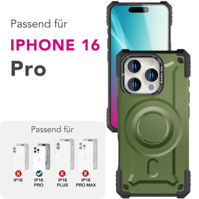 NALIA Magnetische Panzerhülle für iPhone 16 Pro – MagSafe kompatibel & Kamera-Stand – GRANITE (Outdoor Schutzhülle Stoßfest) – Marke aus Berlin Armor Titan Grün NALIA Outdoor Hülle