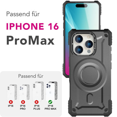 NALIA Magnetische Panzerhülle für iPhone 16 Pro Max – MagSafe kompatibel & Kamera-Stand – GRANITE (Outdoor Schutzhülle Stoßfest) – Marke aus Berlin Armor Titan Grau NALIA Outdoor Hülle