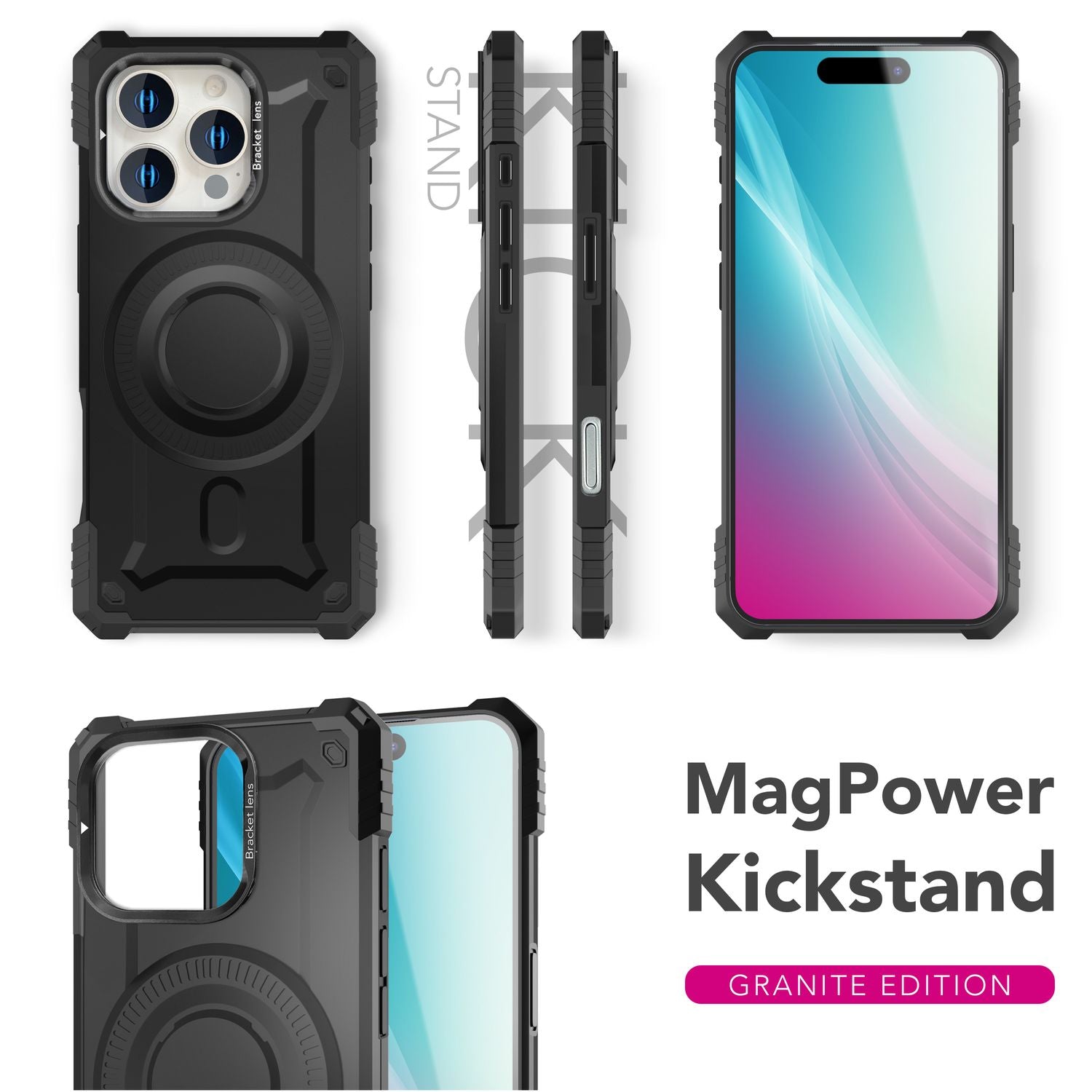 NALIA Granite für iPhone 16 Pro Max Hülle [für MagSafe], Ultra Robuster Panzerschutz, Starker Magnetring, Stoßfest & Bruchsicher, Kamera-Ständer, Armor Case Armor Titan Schwarz NALIA Outdoor Hülle