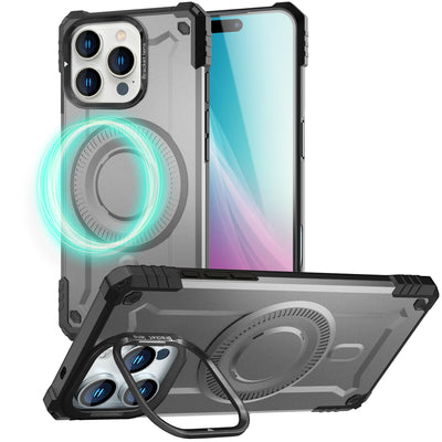 NALIA Magnetische Panzerhülle für iPhone 16 Pro Max – MagSafe kompatibel & Kamera-Stand – GRANITE (Outdoor Schutzhülle Stoßfest) – Marke aus Berlin Armor Titan Grau NALIA Outdoor Hülle