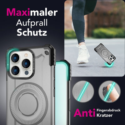 NALIA Magnetische Panzerhülle für iPhone 16 Pro Max – MagSafe kompatibel & Kamera-Stand – GRANITE (Outdoor Schutzhülle Stoßfest) – Marke aus Berlin Armor Titan Grau NALIA Outdoor Hülle
