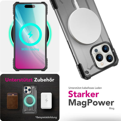 NALIA Magnetische Panzerhülle für iPhone 16 Pro Max – MagSafe kompatibel & Kamera-Stand – GRANITE (Outdoor Schutzhülle Stoßfest) – Marke aus Berlin Armor Titan Grau NALIA Outdoor Hülle