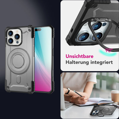 NALIA Magnetische Panzerhülle für iPhone 16 Pro Max – MagSafe kompatibel & Kamera-Stand – GRANITE (Outdoor Schutzhülle Stoßfest) – Marke aus Berlin Armor Titan Grau NALIA Outdoor Hülle