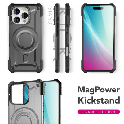 NALIA Magnetische Panzerhülle für iPhone 16 Pro Max – MagSafe kompatibel & Kamera-Stand – GRANITE (Outdoor Schutzhülle Stoßfest) – Marke aus Berlin Armor Titan Grau NALIA Outdoor Hülle