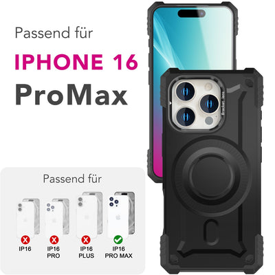 NALIA Magnetische Panzerhülle für iPhone 16 Pro Max – MagSafe kompatibel & Kamera-Stand – GRANITE (Outdoor Schutzhülle Stoßfest) – Marke aus Berlin Armor Titan Schwarz NALIA Outdoor Hülle
