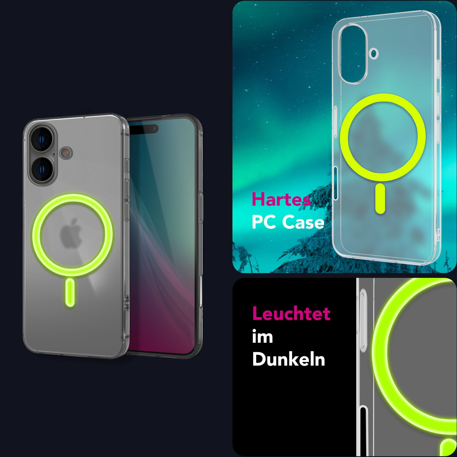 NALIA Thinix für iPhone 16 Hülle [für MagSafe], mit Glow Magnetring, Leuchtet im Dunkeln, 0,3mm Dünn, Ultraleicht & Mattiert, Milchig Transparent, Ultradünne Handyhülle Default Title NALIA SlimFit Hülle