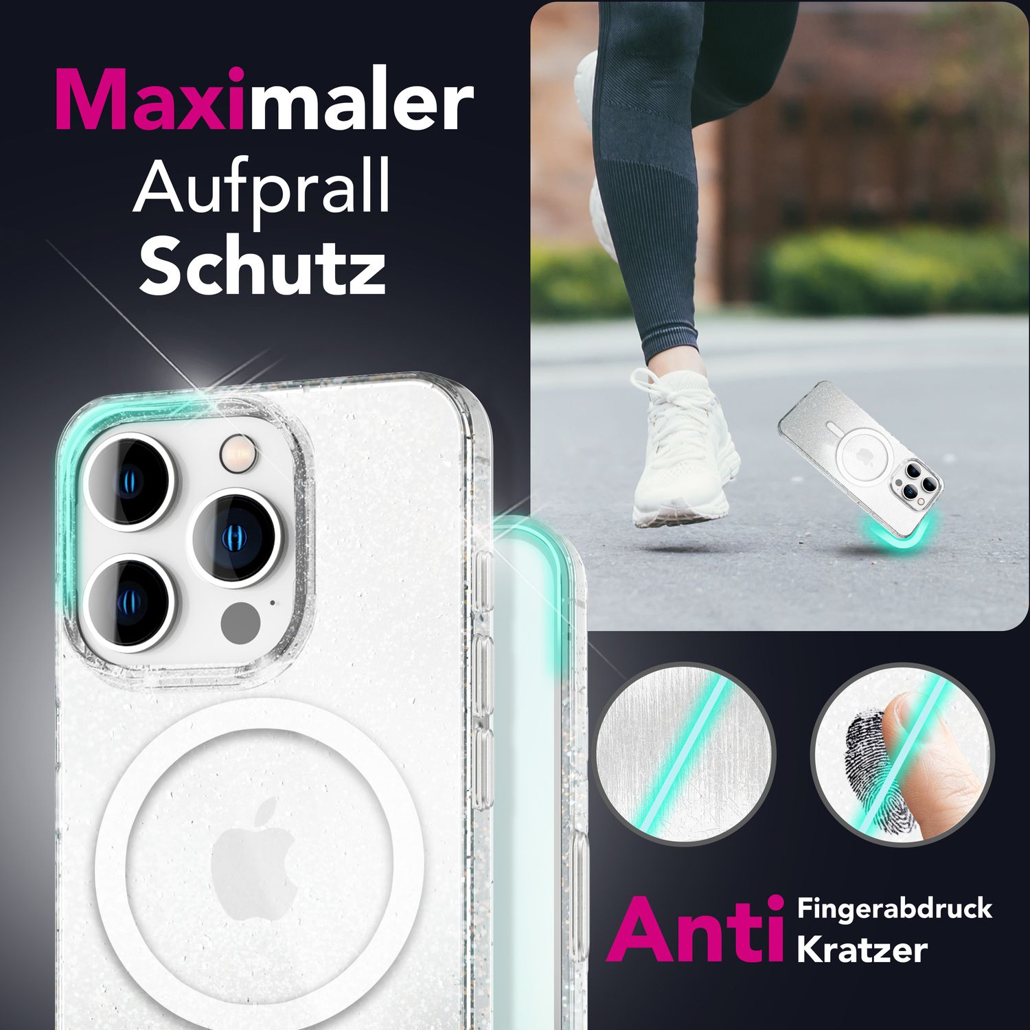 NALIA Starlite für iPhone 16 Pro Hülle [für MagSafe], Transparentes Glitzer Case, Integrierter Magnetring, Funkelndes Design, Stabile Rückseite & TPU-Rahmen, Klare Glitzerhülle Default Title NALIA Protective Hülle