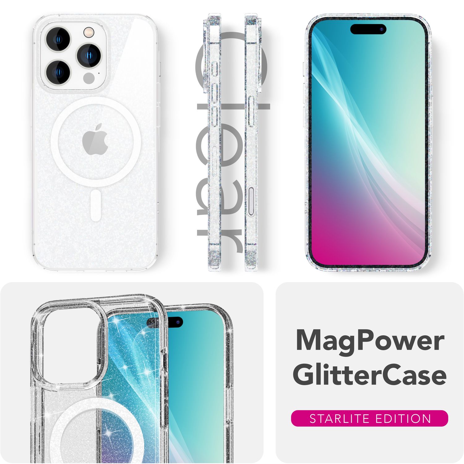 NALIA Starlite für iPhone 16 Pro Hülle [für MagSafe], Transparentes Glitzer Case, Integrierter Magnetring, Funkelndes Design, Stabile Rückseite & TPU-Rahmen, Klare Glitzerhülle Default Title NALIA Protective Hülle