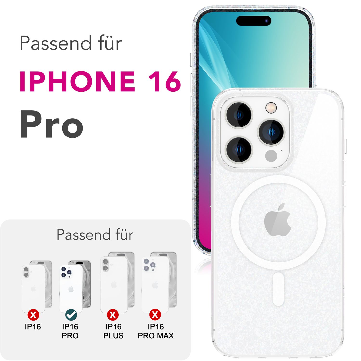 NALIA Starlite für iPhone 16 Pro Hülle [für MagSafe], Transparentes Glitzer Case, Integrierter Magnetring, Funkelndes Design, Stabile Rückseite & TPU-Rahmen, Klare Glitzerhülle Default Title NALIA Protective Hülle