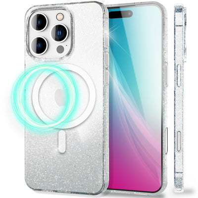 NALIA Glitzerhülle für iPhone 16 Pro Max – MagSafe kompatibel & Funkelnd – STARLITE (Klares Hybrid-Case mit Silikon-Rahmen & Anti-Gelb Rückseite) – Marke aus Berlin Default Title NALIA Protective Hülle