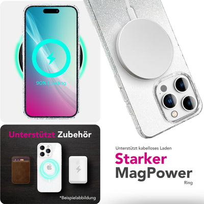 NALIA Glitzerhülle für iPhone 16 Pro Max – MagSafe kompatibel & Funkelnd – STARLITE (Klares Hybrid-Case mit Silikon-Rahmen & Anti-Gelb Rückseite) – Marke aus Berlin Default Title NALIA Protective Hülle