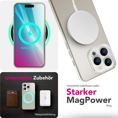 NALIA Magnet Hardcase für iPhone 16 Pro – Faltbarer Kamera-Stand – OVERLAND (Schutzhülle Matt & MagSafe Kompatibel) – Marke aus Berlin Titan Grau NALIA Protective Hülle