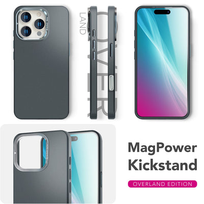 NALIA Magnet Hardcase für iPhone 16 Pro – Faltbarer Kamera-Stand – OVERLAND (Schutzhülle Matt & MagSafe Kompatibel) – Marke aus Berlin Titan Schwarz NALIA Protective Hülle