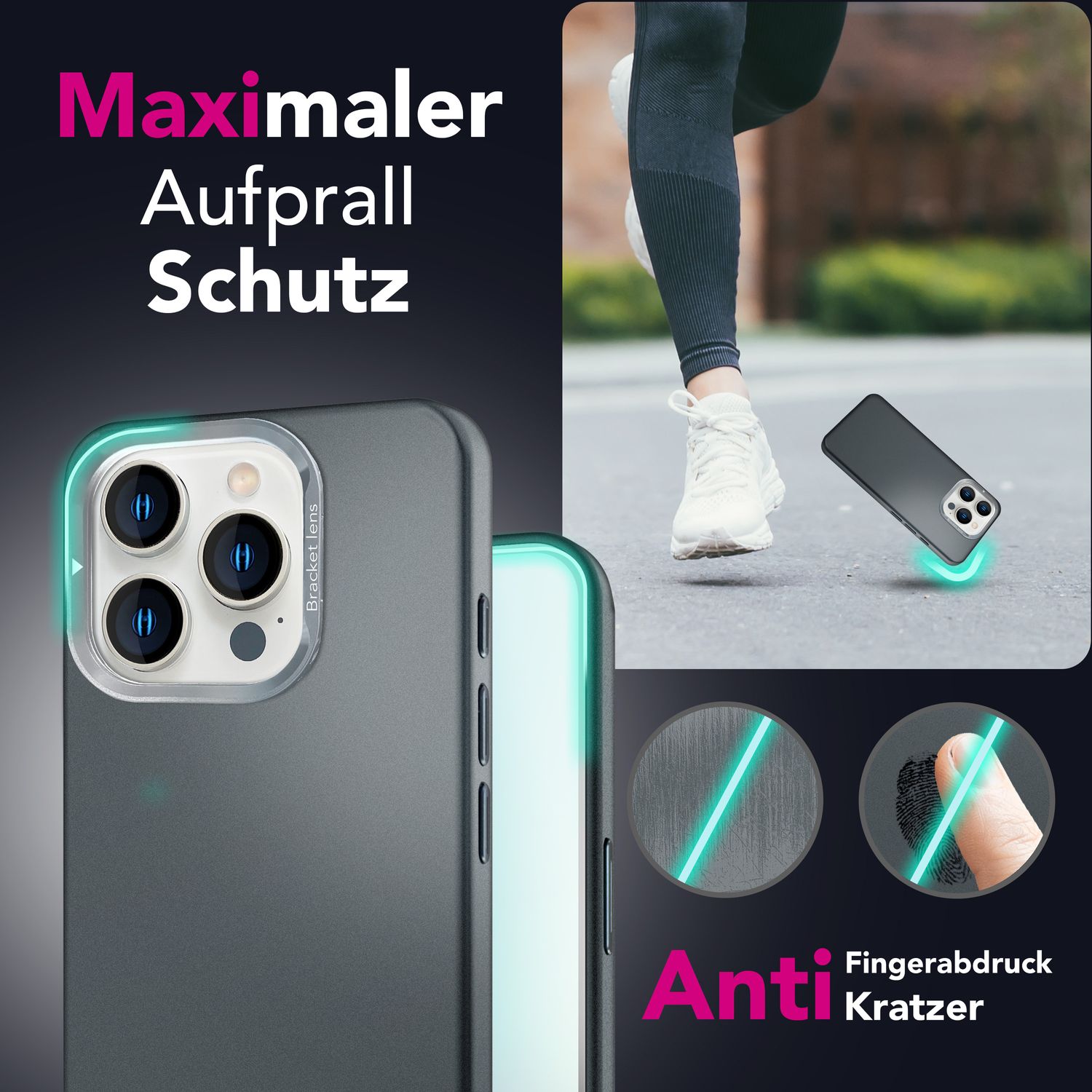 NALIA Overland für iPhone 16 Pro Max Hülle [für MagSafe], Ultra-Flaches Hardcase, Versteckter Magnetring, Kamera Kickstand, Leicht & Dünn, Mattiertes Finish Design Titan Schwarz NALIA Protective Hülle
