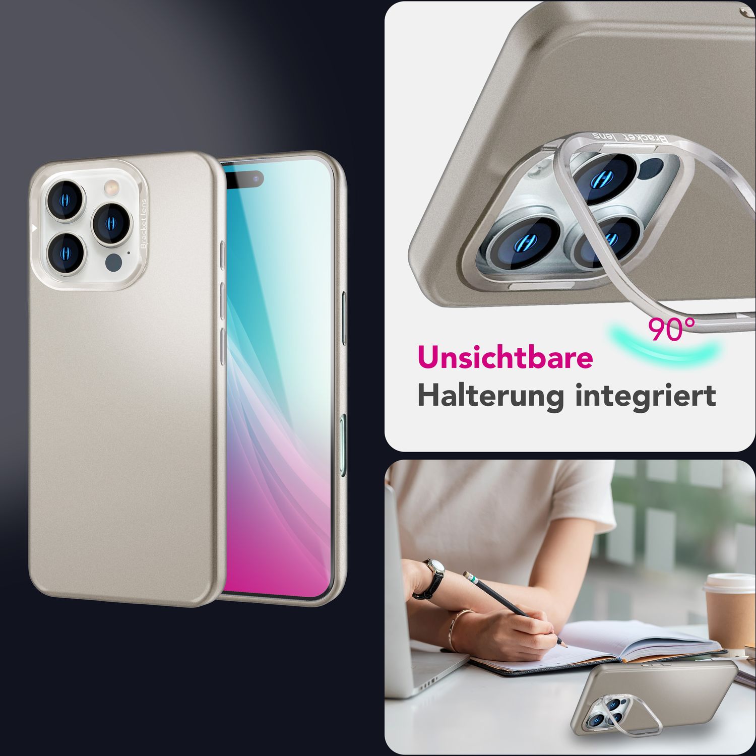 NALIA Overland für iPhone 16 Pro Max Hülle [für MagSafe], Ultra-Flaches Hardcase, Versteckter Magnetring, Kamera Kickstand, Leicht & Dünn, Mattiertes Finish Design Titan Grau NALIA Protective Hülle