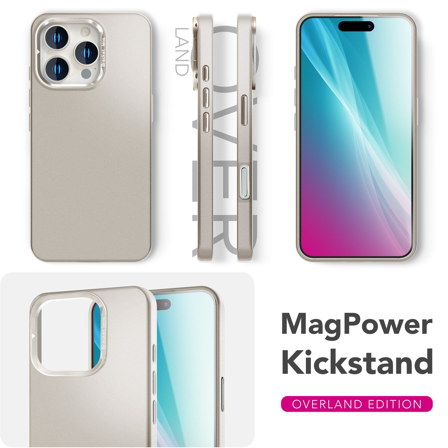 NALIA Overland für iPhone 16 Pro Max Hülle [für MagSafe], Ultra-Flaches Hardcase, Versteckter Magnetring, Kamera Kickstand, Leicht & Dünn, Mattiertes Finish Design Titan Grau NALIA Protective Hülle