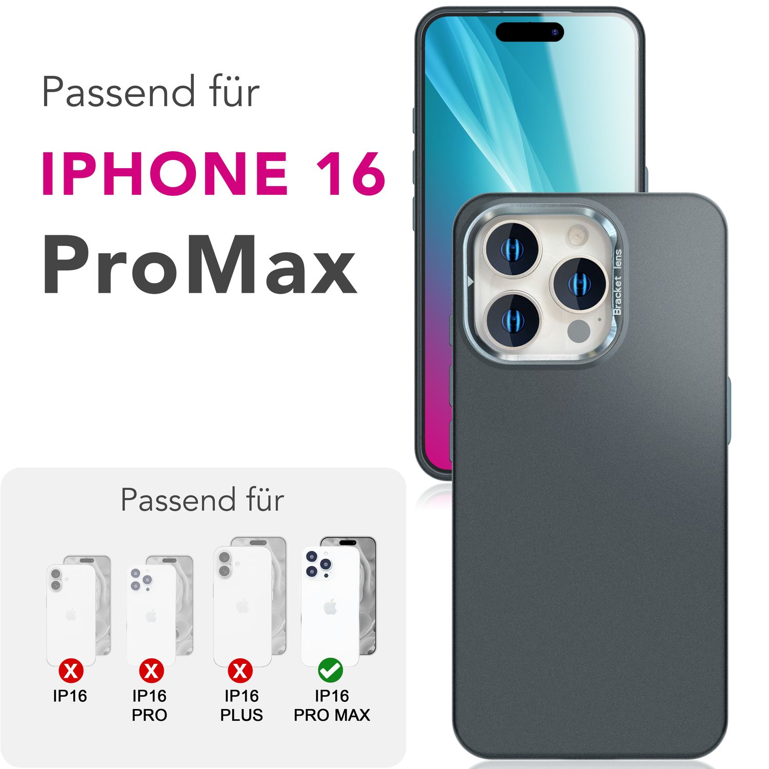 NALIA Overland für iPhone 16 Pro Max Hülle [für MagSafe], Ultra-Flaches Hardcase, Versteckter Magnetring, Kamera Kickstand, Leicht & Dünn, Mattiertes Finish Design Titan Schwarz NALIA Protective Hülle