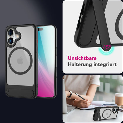 NALIA Triton für iPhone 16 Hülle [für MagSafe], Transparent Matt mit Stoßschutz, Kickstand zum Aufstellen, Integrierter Magnetring, Kamera Schutzrand, Rutschfest - Titan Schwarz Default Title NALIA Protective Hülle