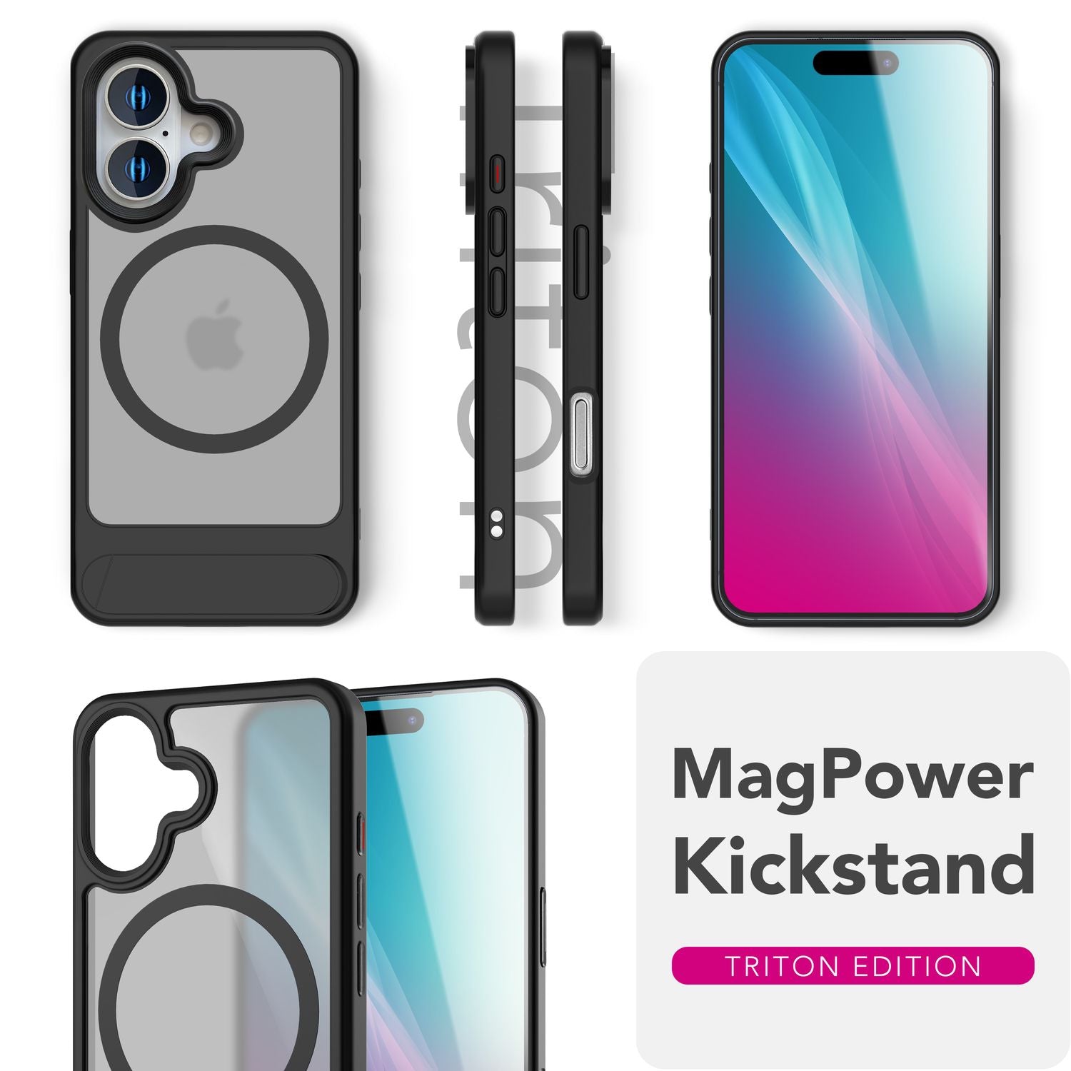 NALIA Triton für iPhone 16 Hülle [für MagSafe], Transparent Matt mit Stoßschutz, Kickstand zum Aufstellen, Integrierter Magnetring, Kamera Schutzrand, Rutschfest - Titan Schwarz Default Title NALIA Protective Hülle