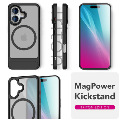 NALIA Triton für iPhone 16 Hülle [für MagSafe], Transparent Matt mit Stoßschutz, Kickstand zum Aufstellen, Integrierter Magnetring, Kamera Schutzrand, Rutschfest - Titan Schwarz Default Title NALIA Protective Hülle