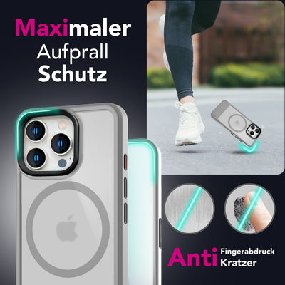 NALIA Magnet-Case für iPhone 16 Pro – Klappständer & Kameraschutz – TRITON (Matt-Transparent & Hybrid-Schutz) – Marke aus Berlin Titan Grau NALIA Protective Hülle