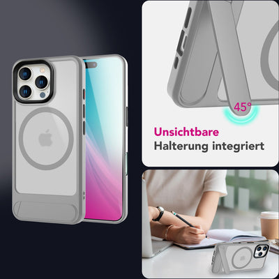 NALIA Magnet-Case für iPhone 16 Pro – Klappständer & Kameraschutz – TRITON (Matt-Transparent & Hybrid-Schutz) – Marke aus Berlin Titan Grau NALIA Protective Hülle