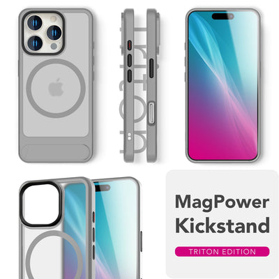 NALIA Magnet-Case für iPhone 16 Pro – Klappständer & Kameraschutz – TRITON (Matt-Transparent & Hybrid-Schutz) – Marke aus Berlin Titan Grau NALIA Protective Hülle