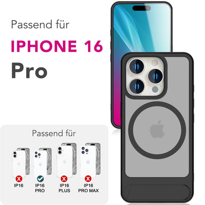 NALIA Magnet-Case für iPhone 16 Pro – Klappständer & Kameraschutz – TRITON (Matt-Transparent & Hybrid-Schutz) – Marke aus Berlin Titan Schwarz NALIA Protective Hülle