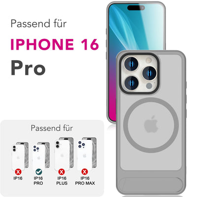 NALIA Magnet-Case für iPhone 16 Pro – Klappständer & Kameraschutz – TRITON (Matt-Transparent & Hybrid-Schutz) – Marke aus Berlin Titan Grau NALIA Protective Hülle