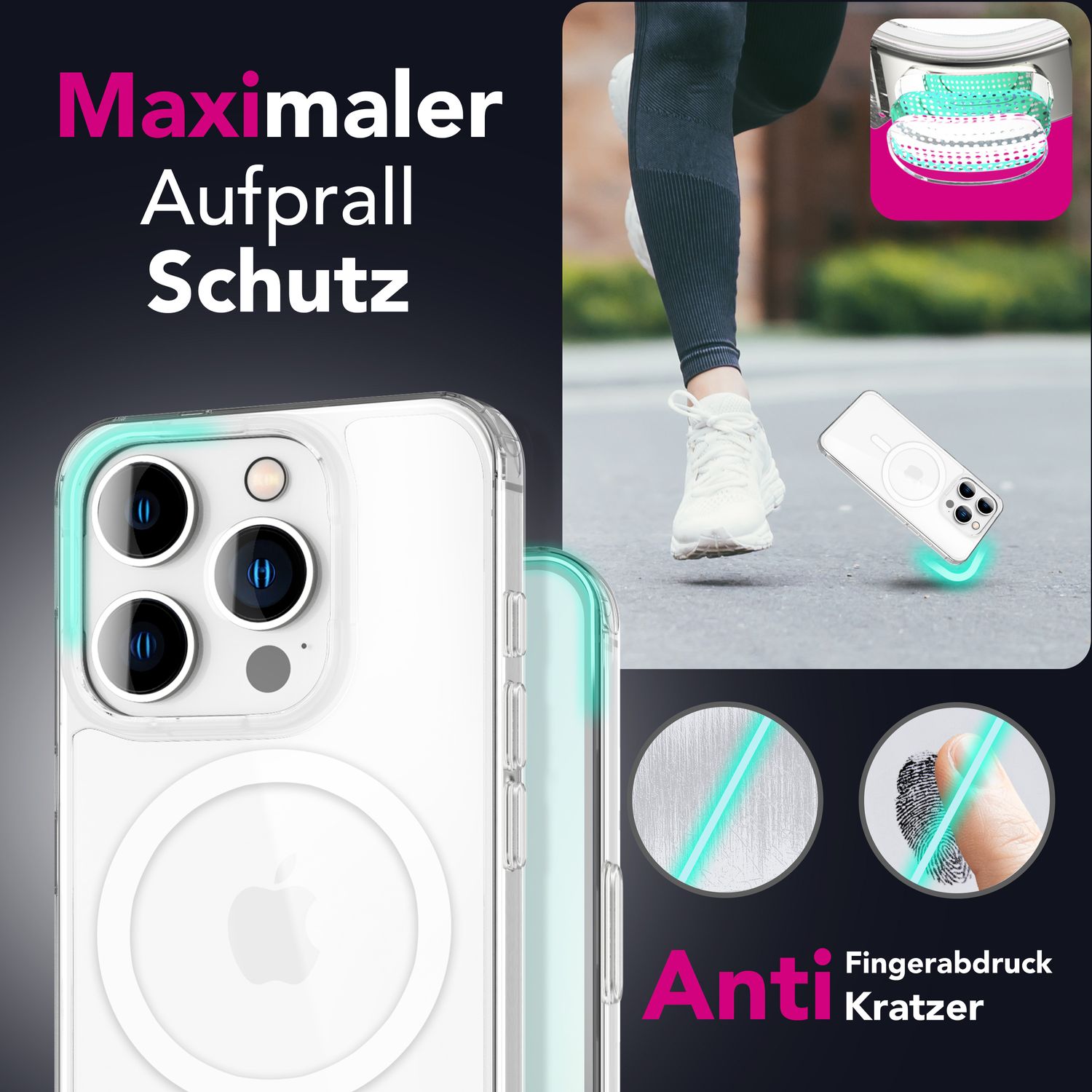 NALIA Strive für iPhone 16 Pro Hülle [für MagSafe], Action Button Touch-Abdeckung, Integrierter Magnetring, Kristallklare Harte Rückseite & TPU-Rahmen, Stoßfest & Kratzsicher Default Title NALIA Protective Hülle