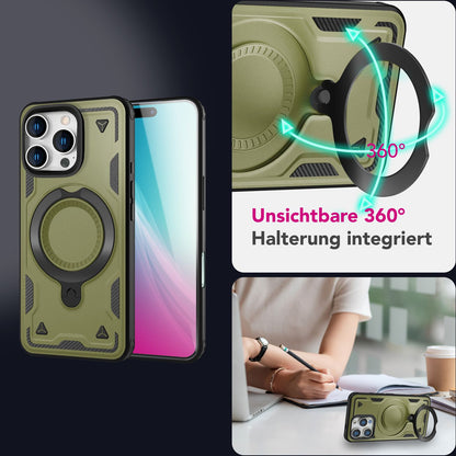 NALIA Stormguard für iPhone 16 Pro Hülle [für MagSafe], Schlagfeste Panzerhülle, 360° Ringhalter, Robust & Bruchsicher, Starker MagPower Magnet, Standfunktion Titan Grün NALIA Outdoor Hülle
