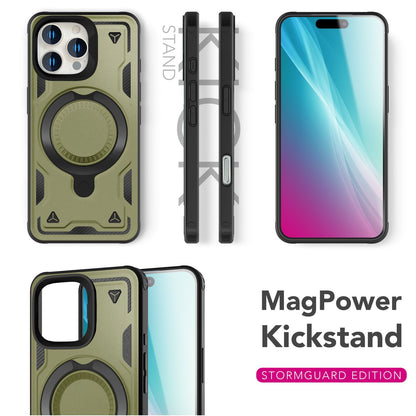 NALIA Stormguard für iPhone 16 Pro Hülle [für MagSafe], Schlagfeste Panzerhülle, 360° Ringhalter, Robust & Bruchsicher, Starker MagPower Magnet, Standfunktion Titan Grün NALIA Outdoor Hülle