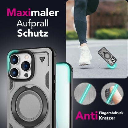 NALIA Stormguard für iPhone 16 Pro Hülle [für MagSafe], Schlagfeste Panzerhülle, 360° Ringhalter, Robust & Bruchsicher, Starker MagPower Magnet, Standfunktion Titan Grau NALIA Outdoor Hülle