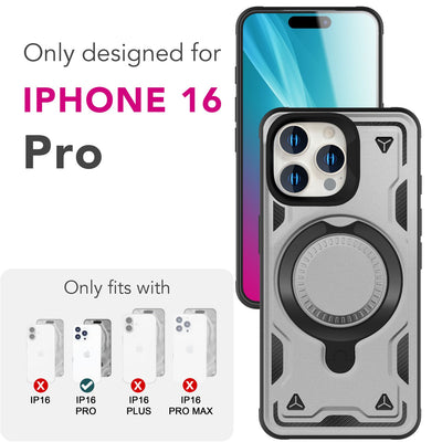 NALIA Magnetische Panzerhülle für iPhone 16 Pro – Ring-Halterung 360° & MagSafe kompatibel – STORMGUARD (Outdoor Case) – Marke aus Berlin Titan Grau NALIA Outdoor Hülle
