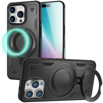NALIA Magnetische Panzerhülle für iPhone 16 Pro Max – Ring-Halterung 360° & MagSafe kompatibel – STORMGUARD (Outdoor Case) – Marke aus Berlin Titan Schwarz NALIA Outdoor Hülle