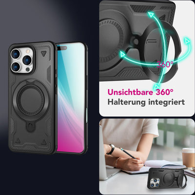 NALIA Magnetische Panzerhülle für iPhone 16 Pro Max – Ring-Halterung 360° & MagSafe kompatibel – STORMGUARD (Outdoor Case) – Marke aus Berlin Titan Schwarz NALIA Outdoor Hülle