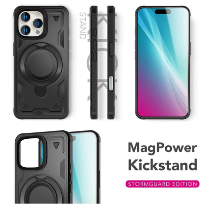 NALIA Stormguard für iPhone 16 Pro Max Hülle [für MagSafe], Stoßfestes Panzer Case, 360° Rotierbarer Ringhalter, Bruchsicher, Starker MagPower Magnet, Armor Schutz Titan Schwarz NALIA Outdoor Hülle