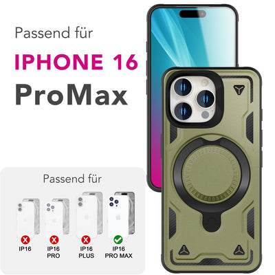NALIA Magnetische Panzerhülle für iPhone 16 Pro Max – Ring-Halterung 360° & MagSafe kompatibel – STORMGUARD (Outdoor Case) – Marke aus Berlin Titan Grün NALIA Outdoor Hülle