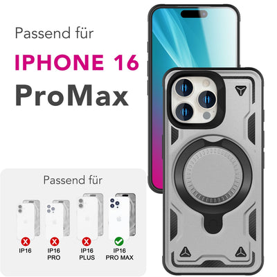 NALIA Magnetische Panzerhülle für iPhone 16 Pro Max – Ring-Halterung 360° & MagSafe kompatibel – STORMGUARD (Outdoor Case) – Marke aus Berlin Titan Grau NALIA Outdoor Hülle