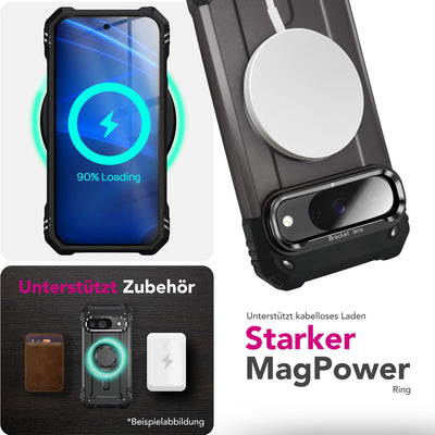 NALIA Magnetische Panzerhülle für Google Pixel 9 – MagSafe kompatibel & Kamera-Stand – GRANITE (Outdoor Schutzhülle Stoßfest) – Marke aus Berlin Sturmgrau NALIA Outdoor Hülle