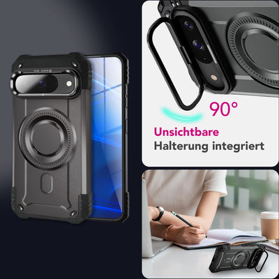 NALIA Magnetische Panzerhülle für Google Pixel 9 – MagSafe kompatibel & Kamera-Stand – GRANITE (Outdoor Schutzhülle Stoßfest) – Marke aus Berlin Sturmgrau NALIA Outdoor Hülle