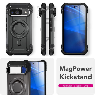 NALIA Magnetische Panzerhülle für Google Pixel 9 – MagSafe kompatibel & Kamera-Stand – GRANITE (Outdoor Schutzhülle Stoßfest) – Marke aus Berlin Sturmgrau NALIA Outdoor Hülle