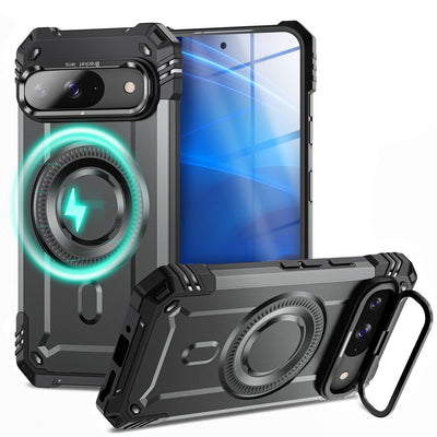 NALIA Magnetische Panzerhülle für Google Pixel 9 – MagSafe kompatibel & Kamera-Stand – GRANITE (Outdoor Schutzhülle Stoßfest) – Marke aus Berlin Sturmgrau NALIA Outdoor Hülle