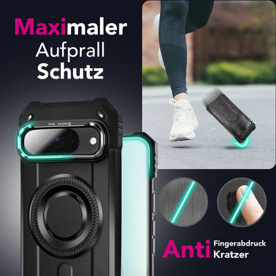 NALIA Magnetische Panzerhülle für Google Pixel 9 – MagSafe kompatibel & Kamera-Stand – GRANITE (Outdoor Schutzhülle Stoßfest) – Marke aus Berlin Vulkanschwarz NALIA Outdoor Hülle