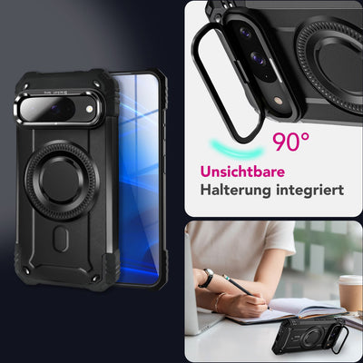 NALIA Magnetische Panzerhülle für Google Pixel 9 – MagSafe kompatibel & Kamera-Stand – GRANITE (Outdoor Schutzhülle Stoßfest) – Marke aus Berlin Vulkanschwarz NALIA Outdoor Hülle