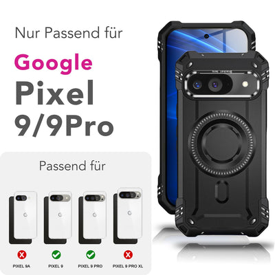 NALIA Magnetische Panzerhülle für Google Pixel 9 – MagSafe kompatibel & Kamera-Stand – GRANITE (Outdoor Schutzhülle Stoßfest) – Marke aus Berlin Vulkanschwarz NALIA Outdoor Hülle