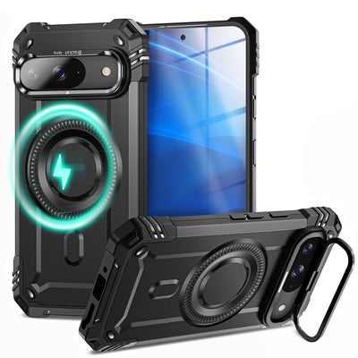NALIA Magnetische Panzerhülle für Google Pixel 9 – MagSafe kompatibel & Kamera-Stand – GRANITE (Outdoor Schutzhülle Stoßfest) – Marke aus Berlin Vulkanschwarz NALIA Outdoor Hülle