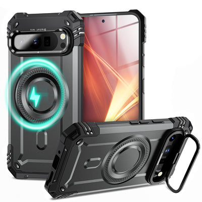NALIA Magnetische Panzerhülle für Google Pixel 9 Pro XL – MagSafe kompatibel & Kamera-Stand – GRANITE (Outdoor Schutzhülle Stoßfest) – Marke aus Berlin Sturmgrau NALIA Outdoor Hülle